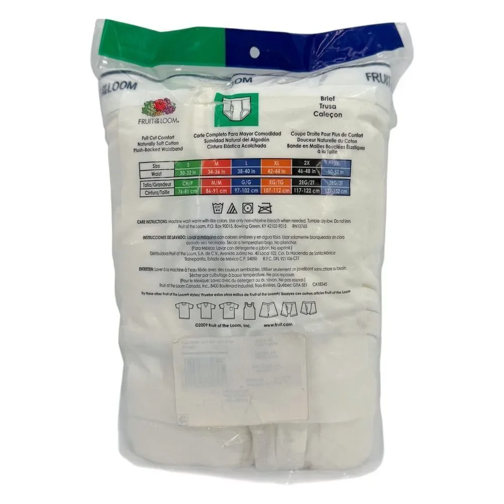 NEW VTG Fruit of the Loom 2009 Classic White Briefs Cotton 7 Pack Underwear XL